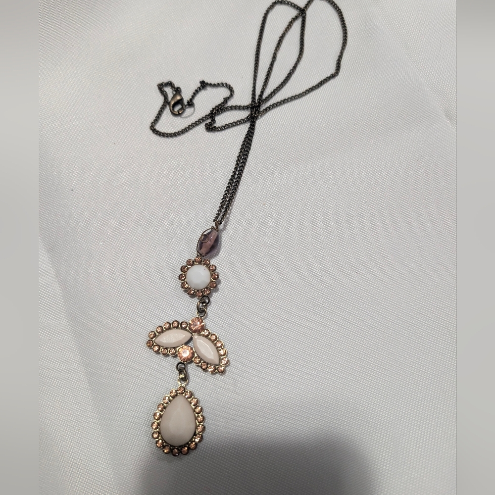 Rose Gold-Tone White Stone Drop Pendant Necklace